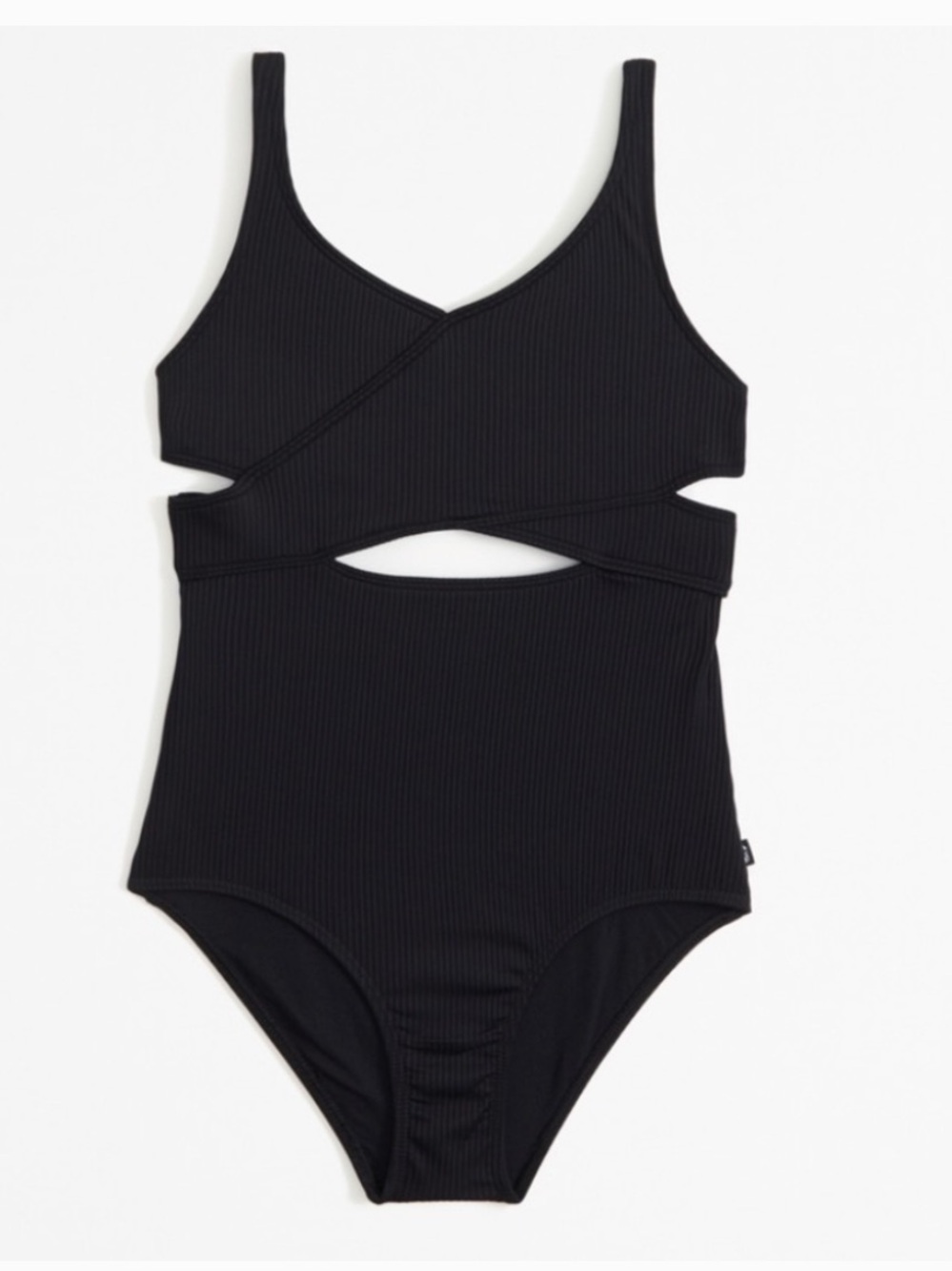 Abercrombie Kids Black Ribbed Cutout One-Piece Swimsuit Girls Size 11/12